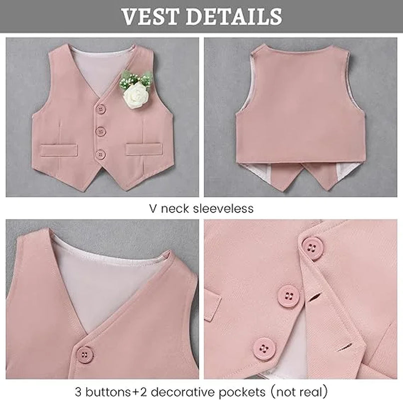 Baby Boy Clothes Suits Infant Gentleman Outfit Collared Dress Shirt+Vest+Tie+Corsage+Pants 5Pcs Baby Suit Sets