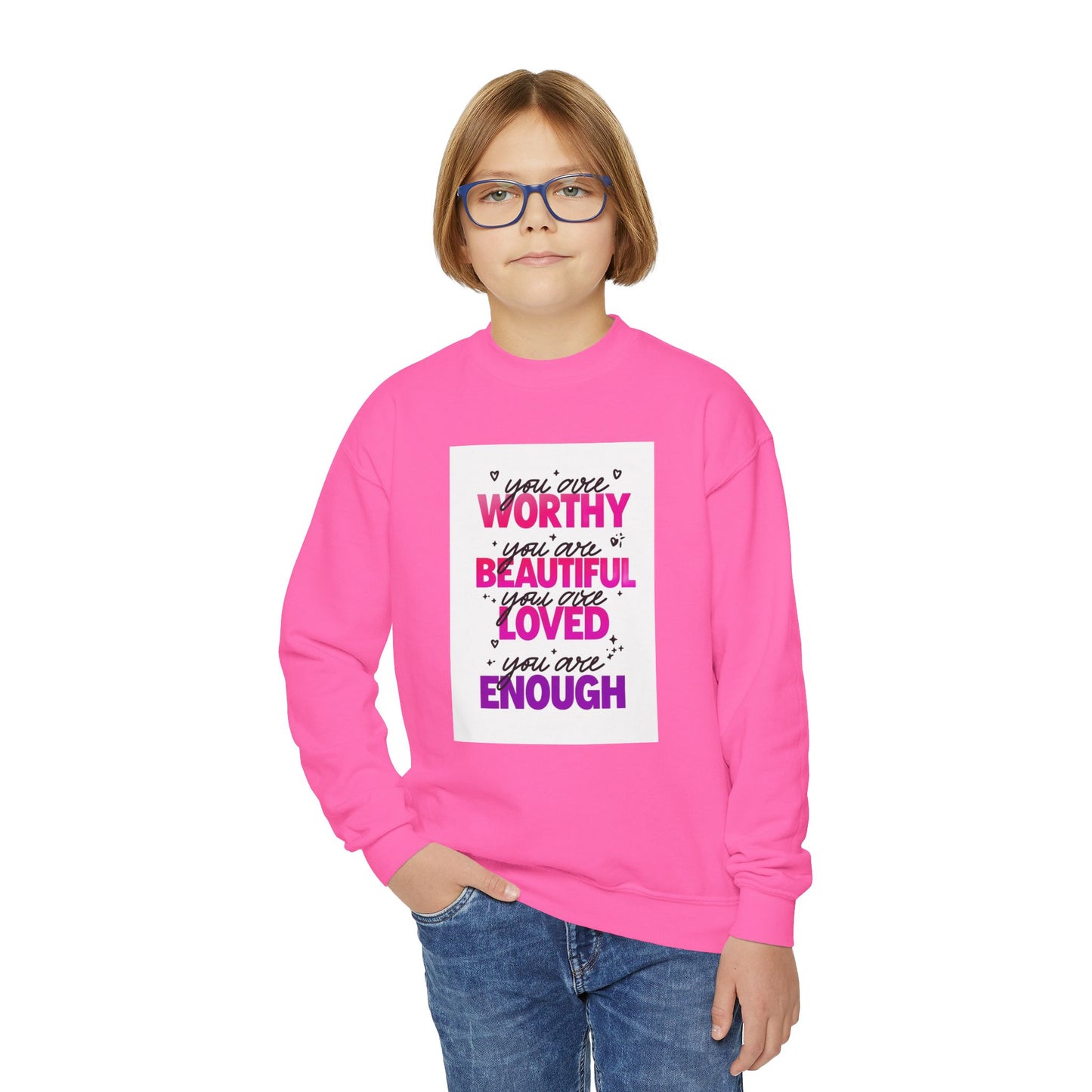 Youth Sweatshirt -Inspirational Quote 'You Are Loved'