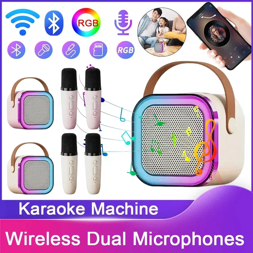 K12 Wireless Microphone Karaoke Machine Bluetooth Speaker KTV HIFI Stereo Sound RGB Colorful LED Lights for Outdoor Home Party