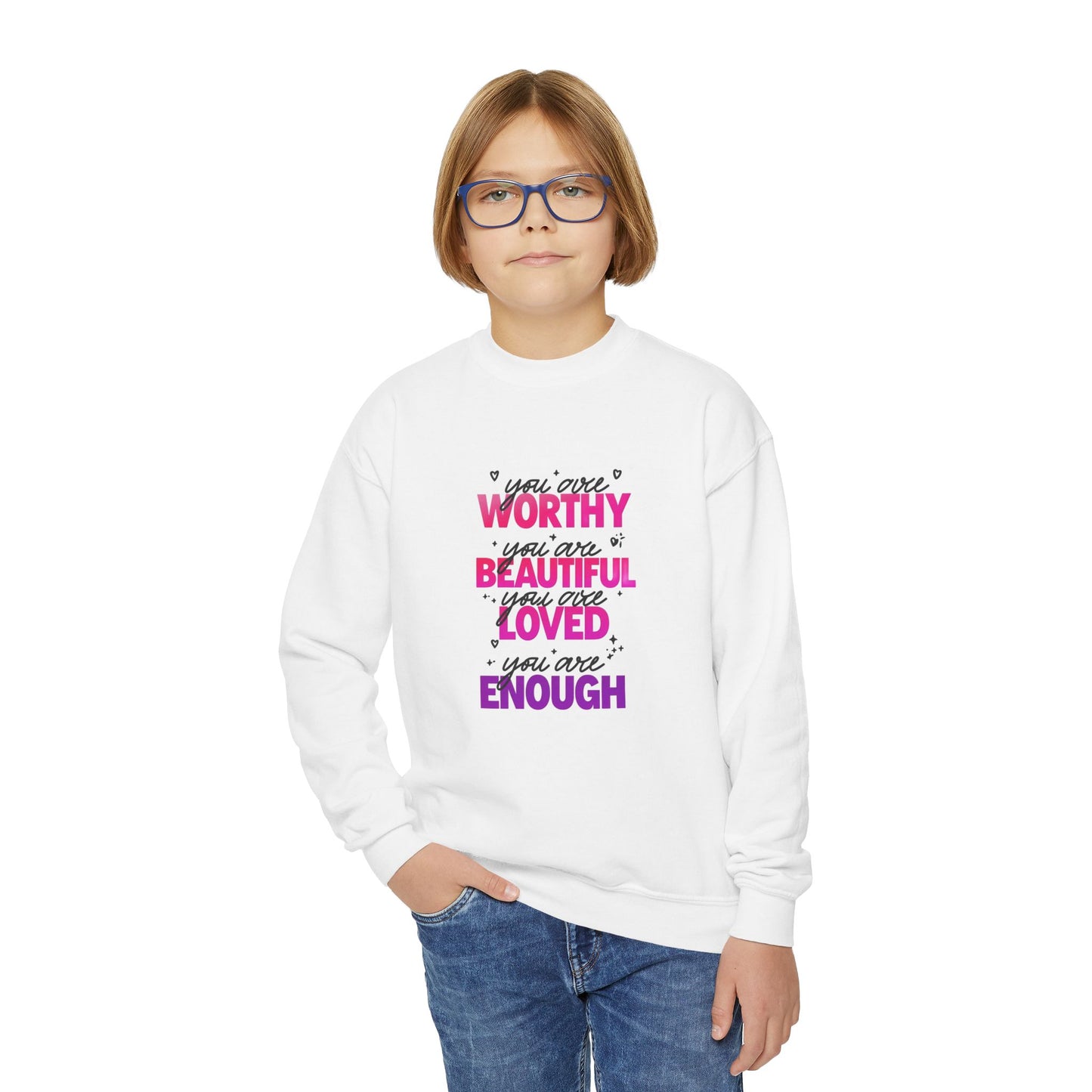 Youth Sweatshirt -Inspirational Quote 'You Are Loved'