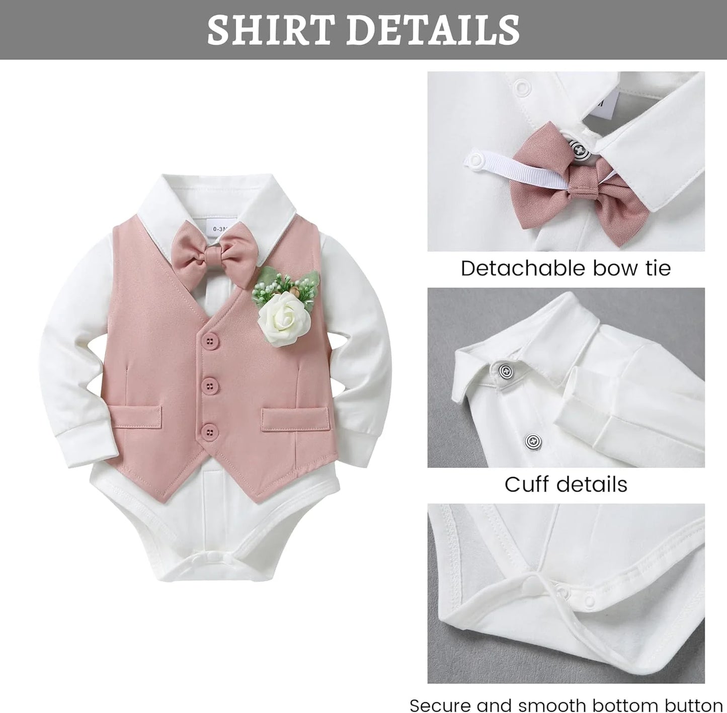 Baby Boy Clothes Suits Infant Gentleman Outfit Collared Dress Shirt+Vest+Tie+Corsage+Pants 5Pcs Baby Suit Sets