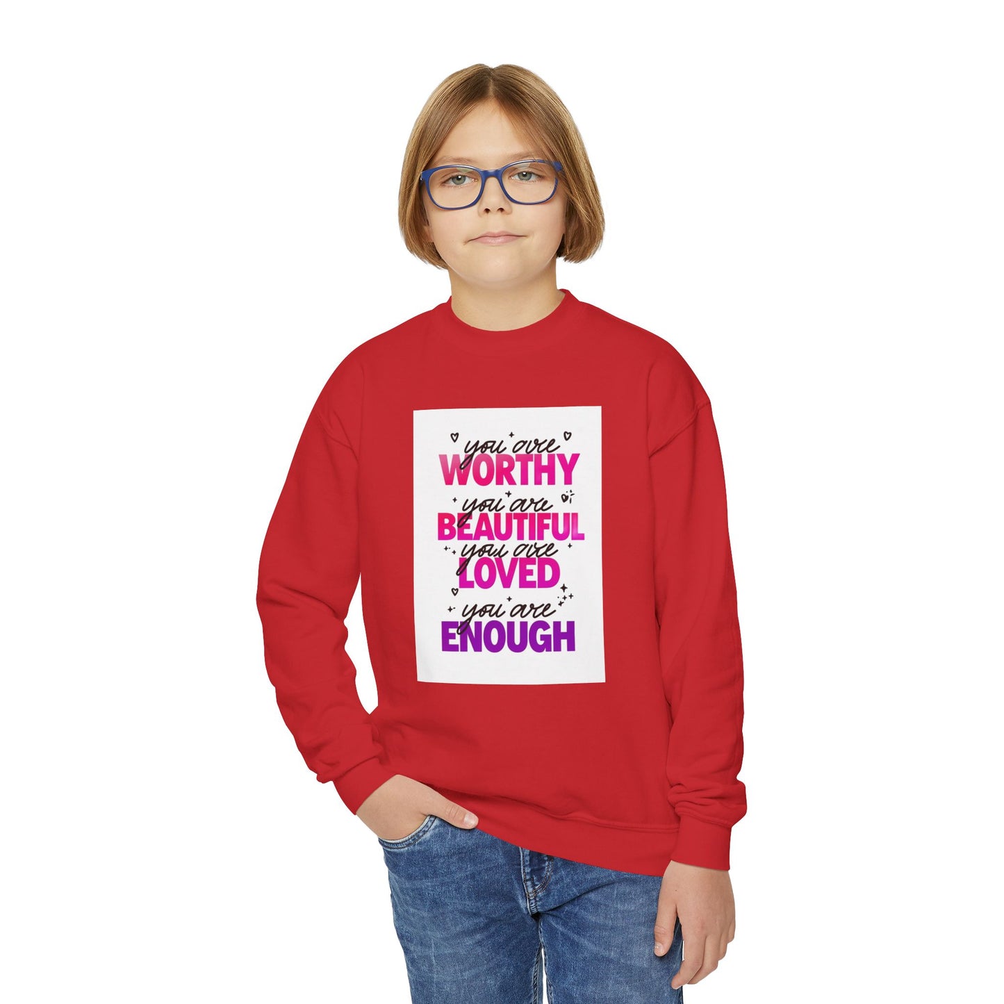 Youth Sweatshirt -Inspirational Quote 'You Are Loved'