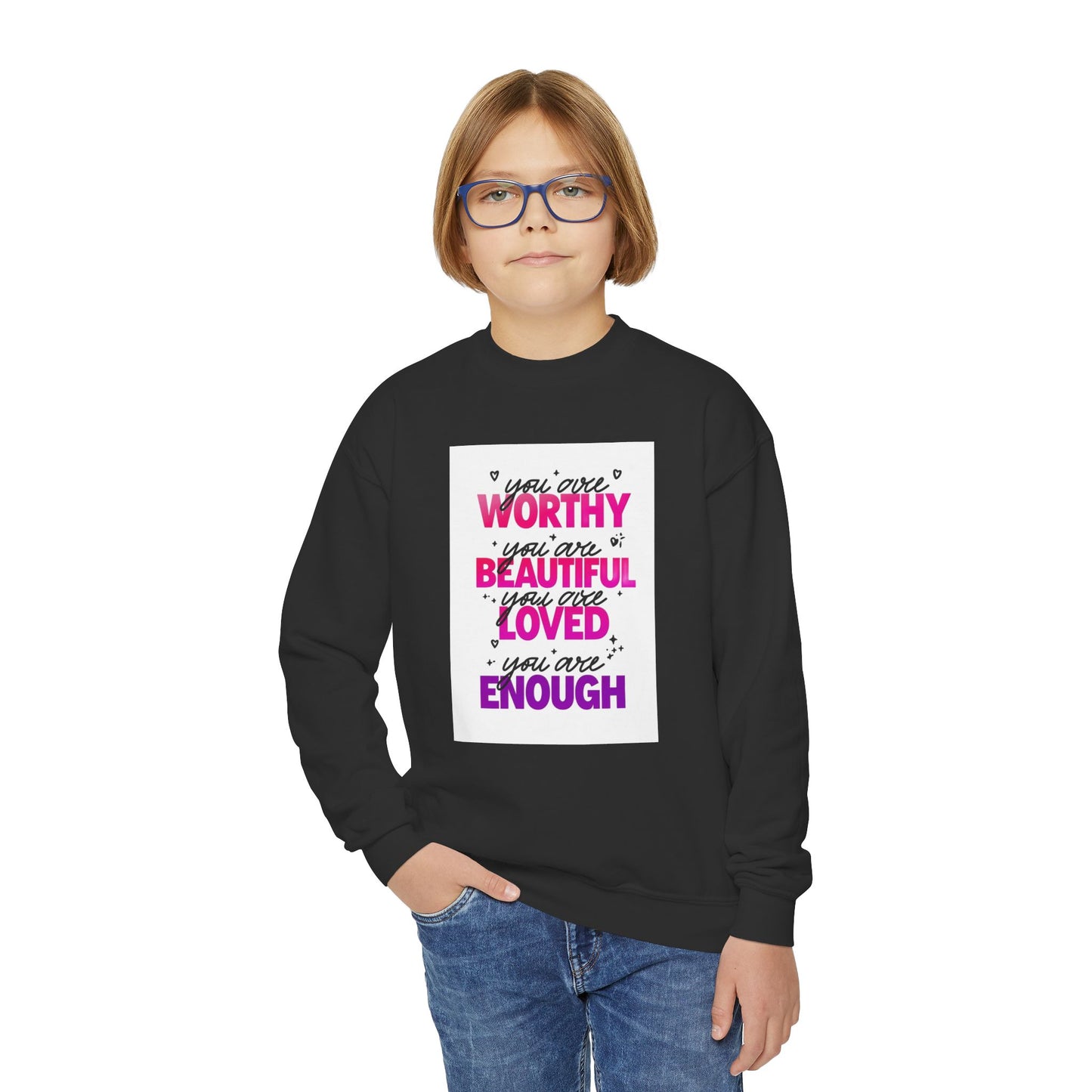 Youth Sweatshirt -Inspirational Quote 'You Are Loved'