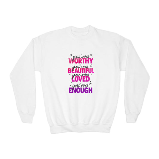 Youth Sweatshirt -Inspirational Quote 'You Are Loved'