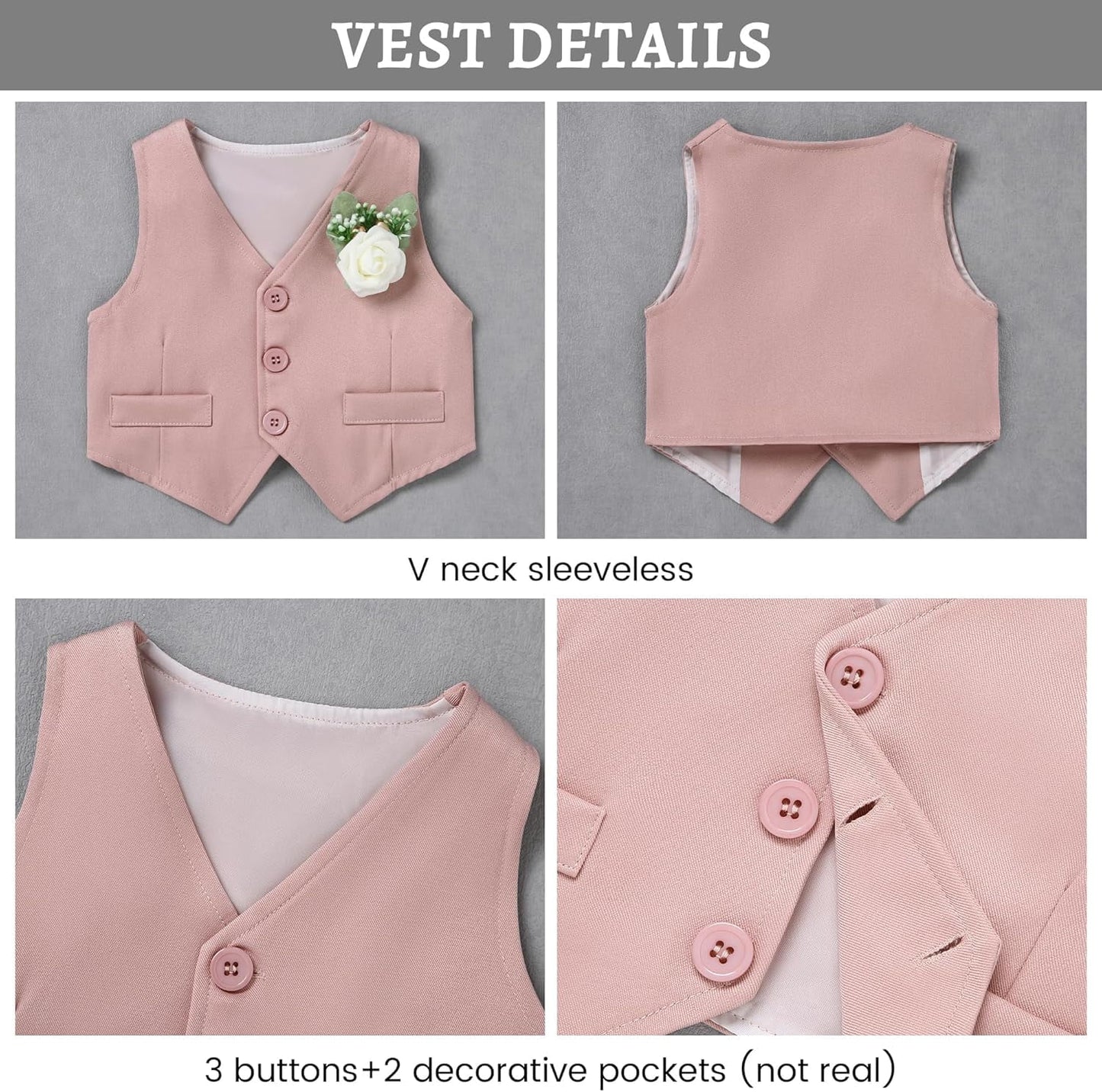 Baby Boy Clothes Suits Infant Gentleman Outfit Collared Dress Shirt+Vest+Tie+Corsage+Pants 5Pcs Baby Suit Sets