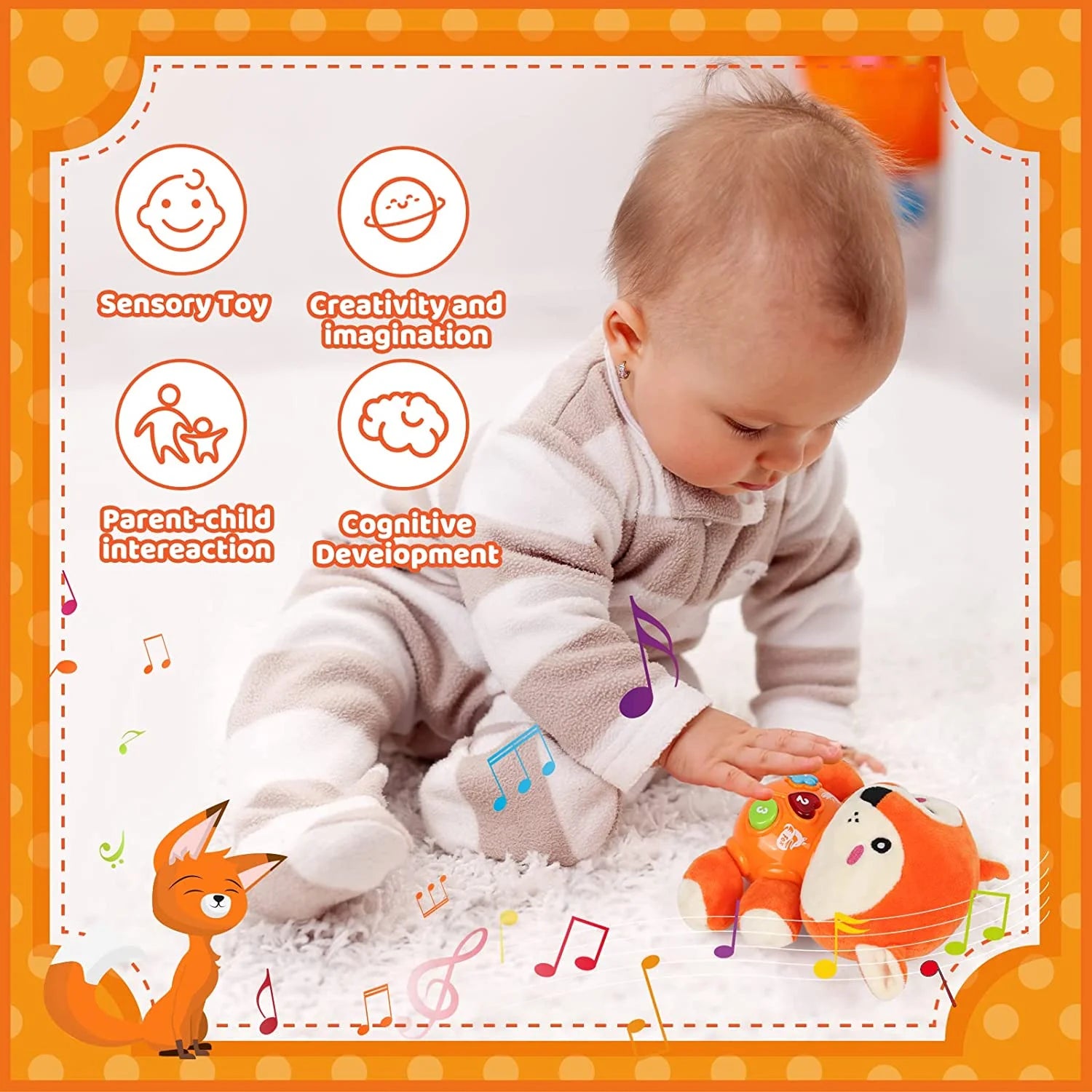 Plush Fox Baby Toys 0 3 6 9 12 Months, Newborn Baby Musical Light up Fox Stuffed Animal Baby Toys, for 0-3 3-6 6-12 Months Boys Girls for Infants Baby Gifts